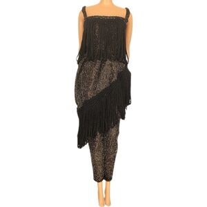 Barbie '80 Shillman Clone Fashion Jumpsuit Romper Black Gold Metallic Fringe Vtg